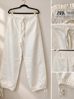 ZARA White Drawstring Jogger Pants XS Adjustable Hem
